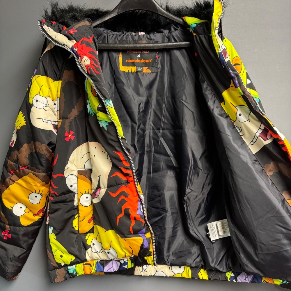 Members Only x Nickelodeon Rugrats Puffer Jacket Large Faux Fur Hood‎ Reptar - Picture 3 of 8